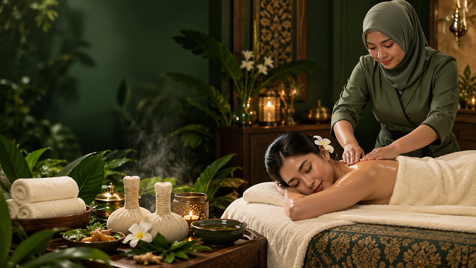 Ilustrasi suasana spa dan urutan tradisional